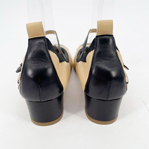Chanel Retro y2k Beige & Black CC Cap Toe Leather Mary Jane Strap Heels EU 38.5 - Picture 9 of 12
